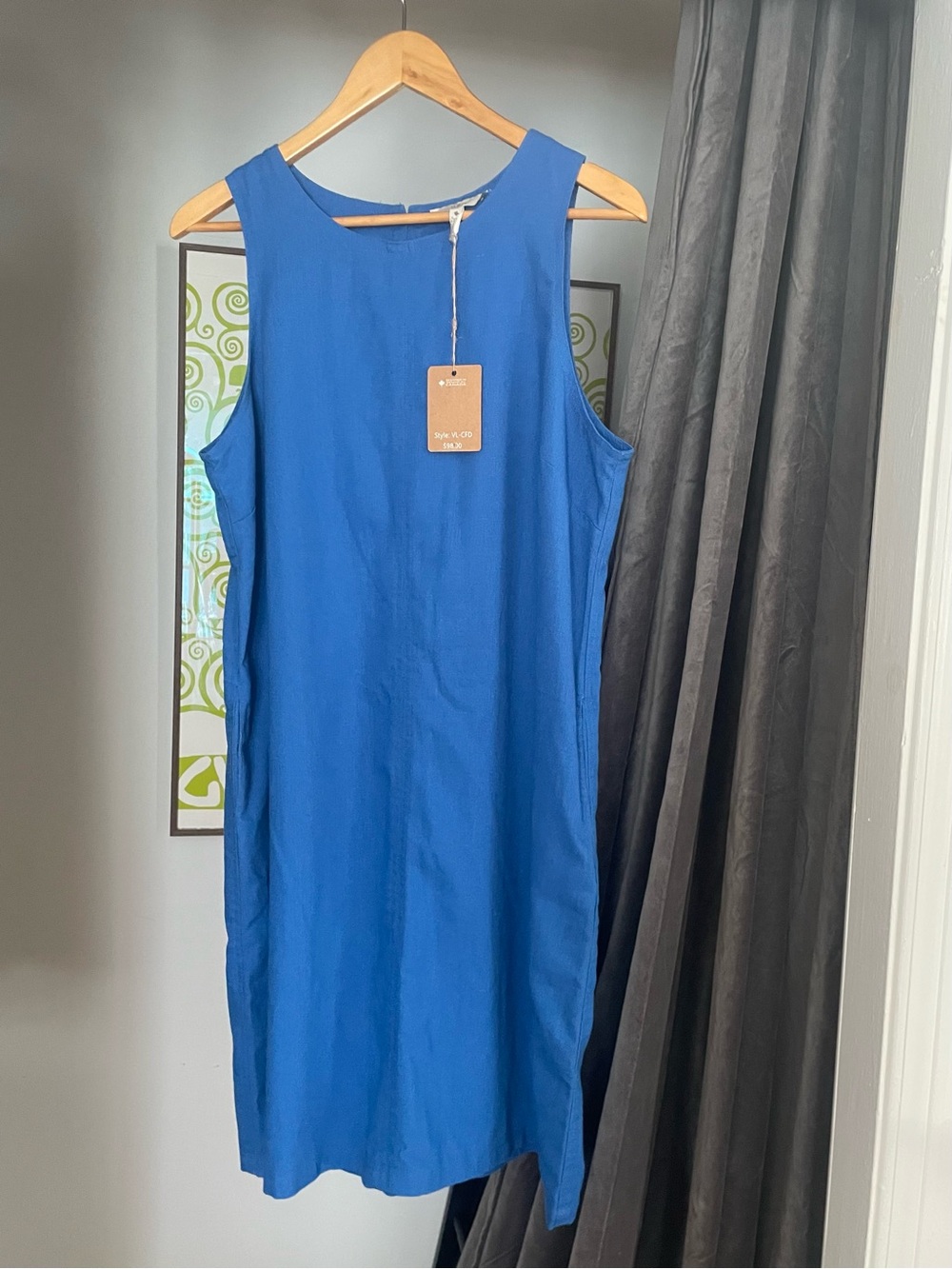 BNWT 100% LINEN BRIGHT BLUE SUMMER MIDI DRESS